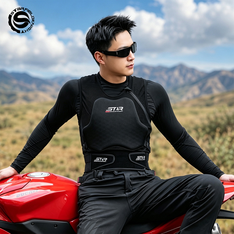 Quality Motorcycle Gear - SFK製、バイク用ライダーベスト。ソフトアーマー、胸部と背部を保護。最新の夏用、通気性に優れた高品質なボディプロテクター。
